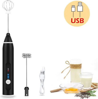 2-in-1 Electric Coffee Frother, USB Rechargeable, Egg Beater, Keep Mixer, Black - Image 2