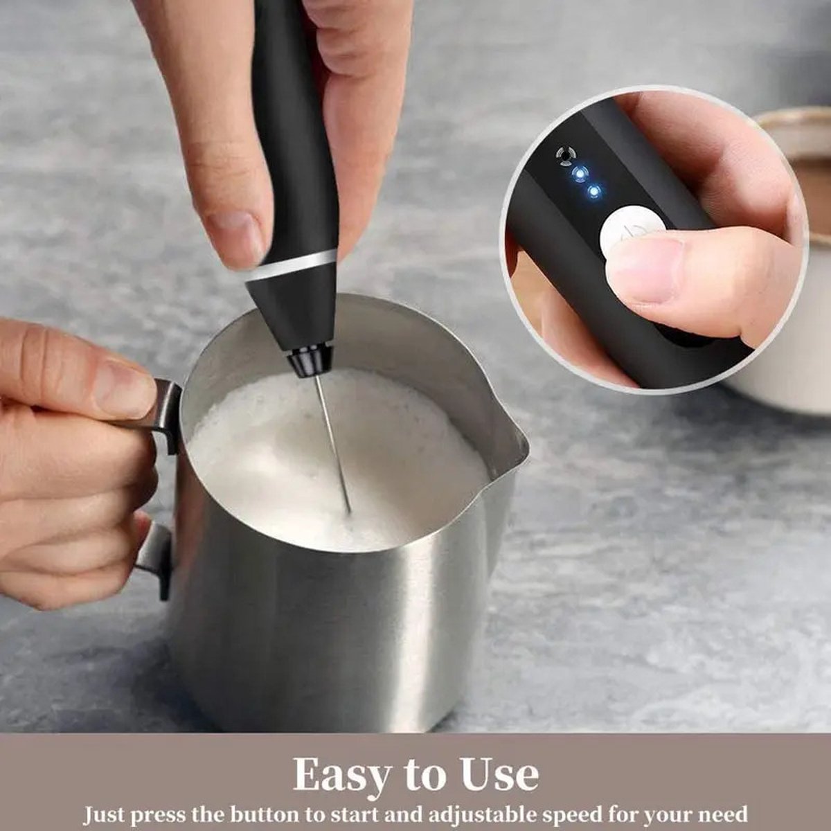 2-in-1 Electric Coffee Frother, USB Rechargeable, Egg Beater, Keep Mixer, Black - Image 3