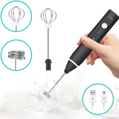 2-in-1 Electric Coffee Frother, USB Rechargeable, Egg Beater, Keep Mixer, Black - Image 5