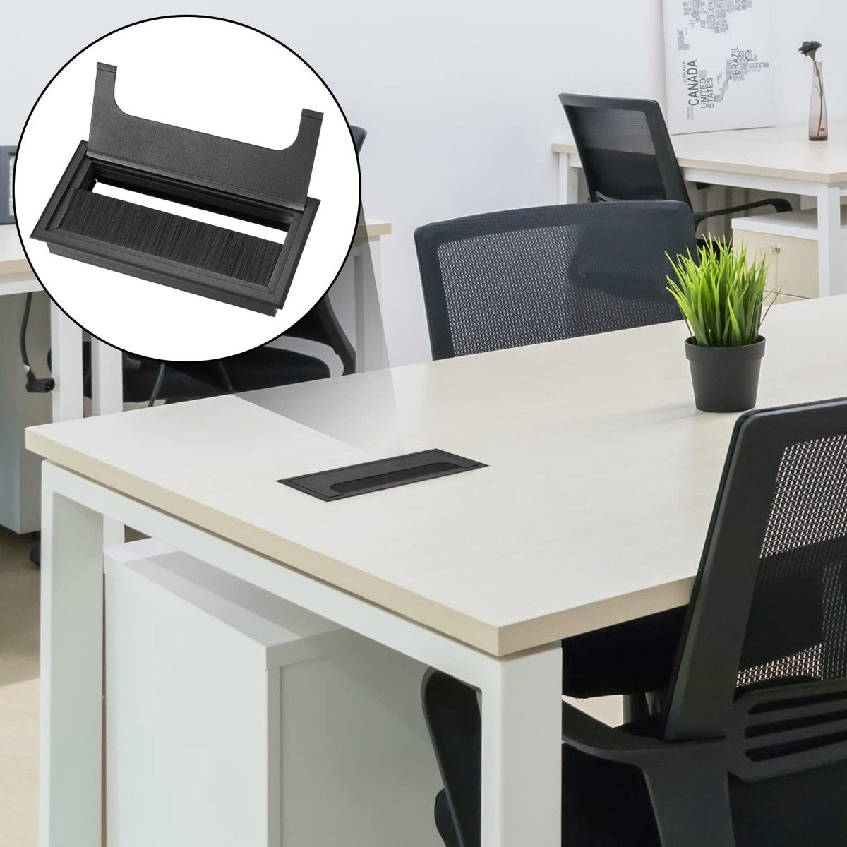 Noble Cable Grommet - Black Aluminum - Rectangle - Desk Cable Tray - Cable Hole with Brush Closure - Cable Organizer - Cable Cover - 16 x 8 cm - Matte Black - Image 3