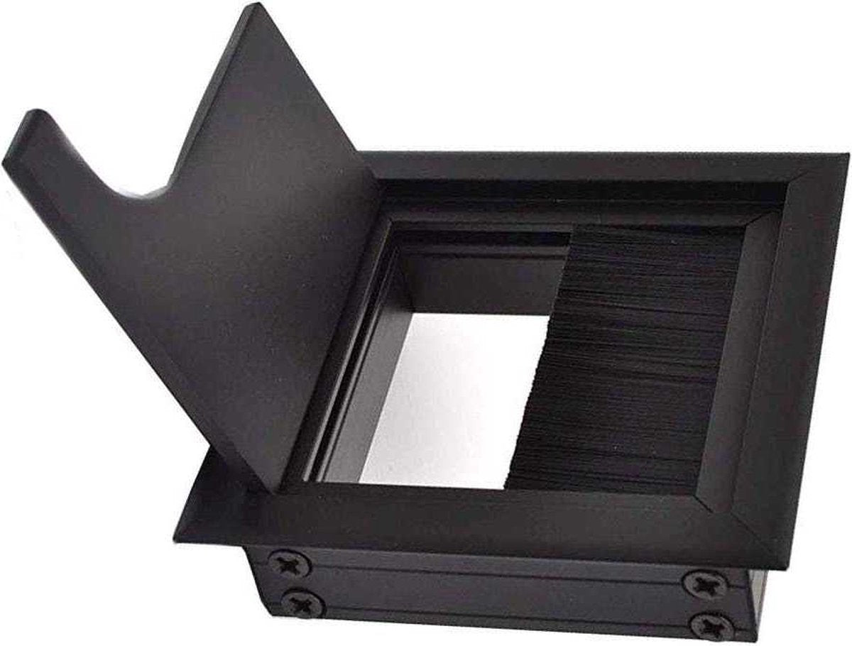 Noble Cable Grommet - Black Aluminum - Square - Desk Cable Organizer - Cable Hole with Brush Closure - Cable Organizer - Cable Cover - L8xW8xH3cm - Matte Black - Image 3