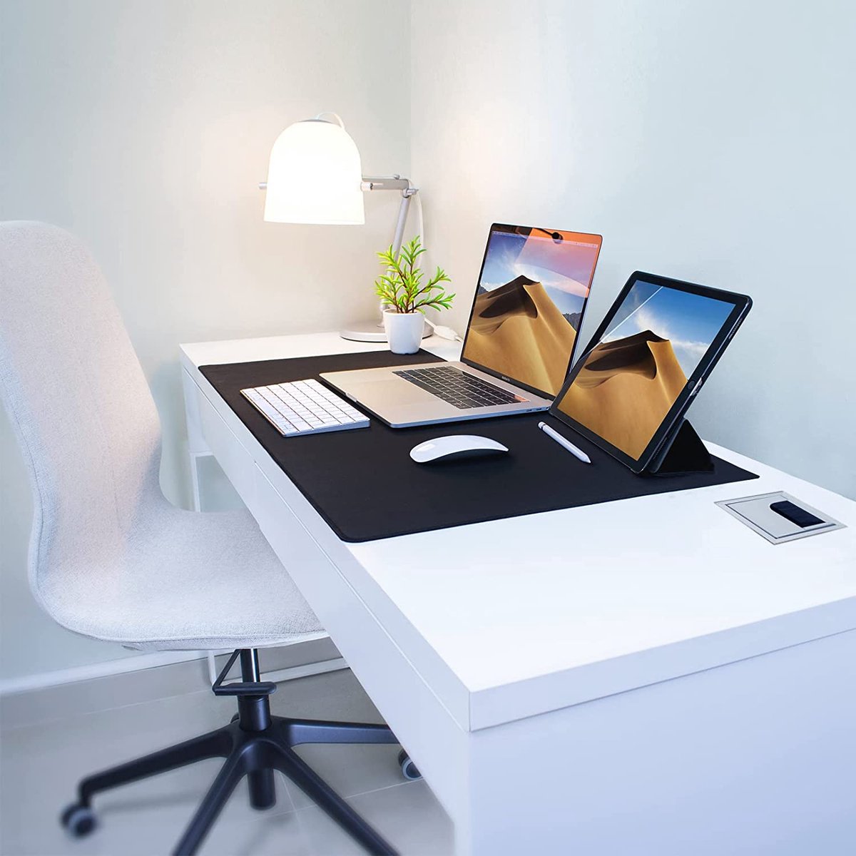 Noble Desk Cable Management System - Square - Desk Cable Management System - Cable Hole with Brush Closure - Cable Organizer - Cable Grommet - Cable Cover - L8xW8xH3cm - Silver - Image 3