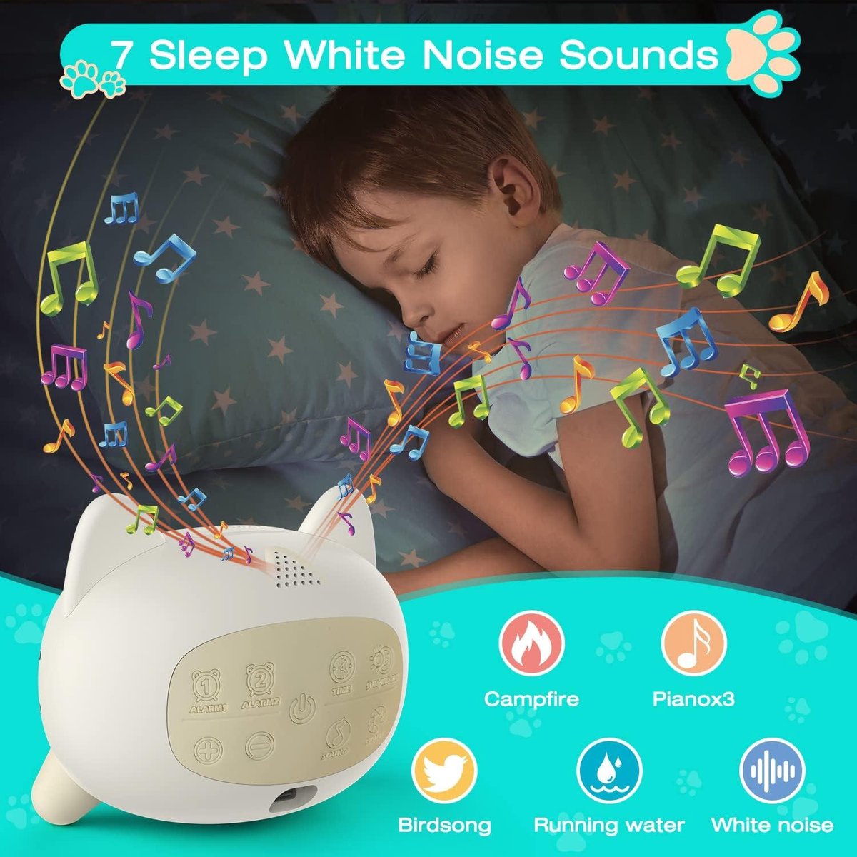 Sleep Trainer Alarm Clock Moon Sun Sound Machine Night Light Digital Battery Powered - Sleep Trainer for Children - Image 2