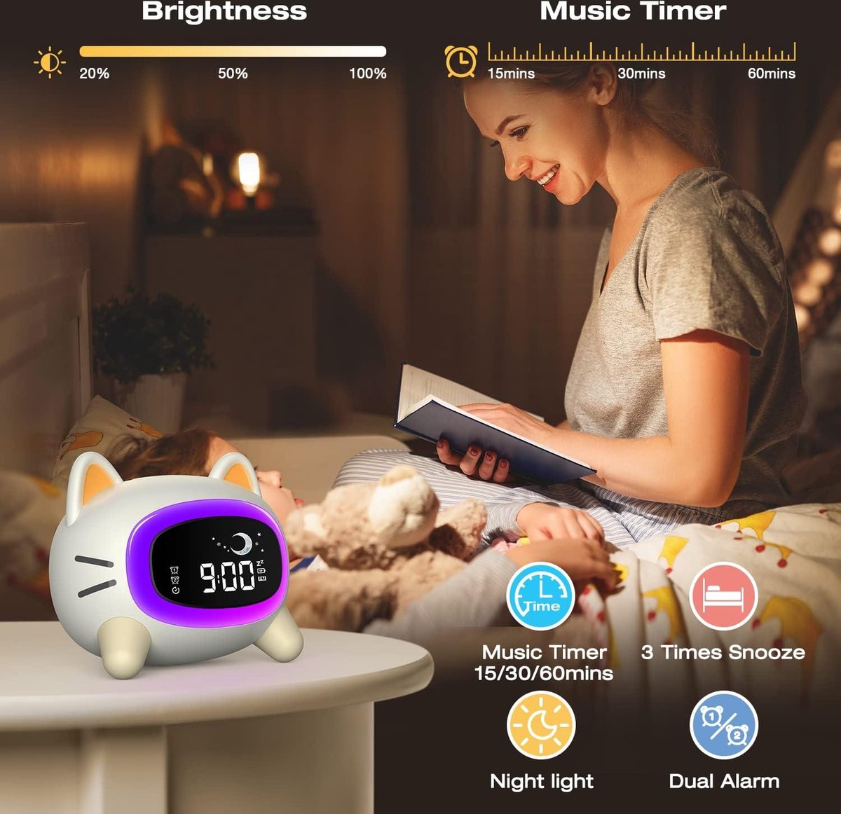 Sleep Trainer Alarm Clock Moon Sun Sound Machine Night Light Digital Battery Powered - Sleep Trainer for Children - Image 3