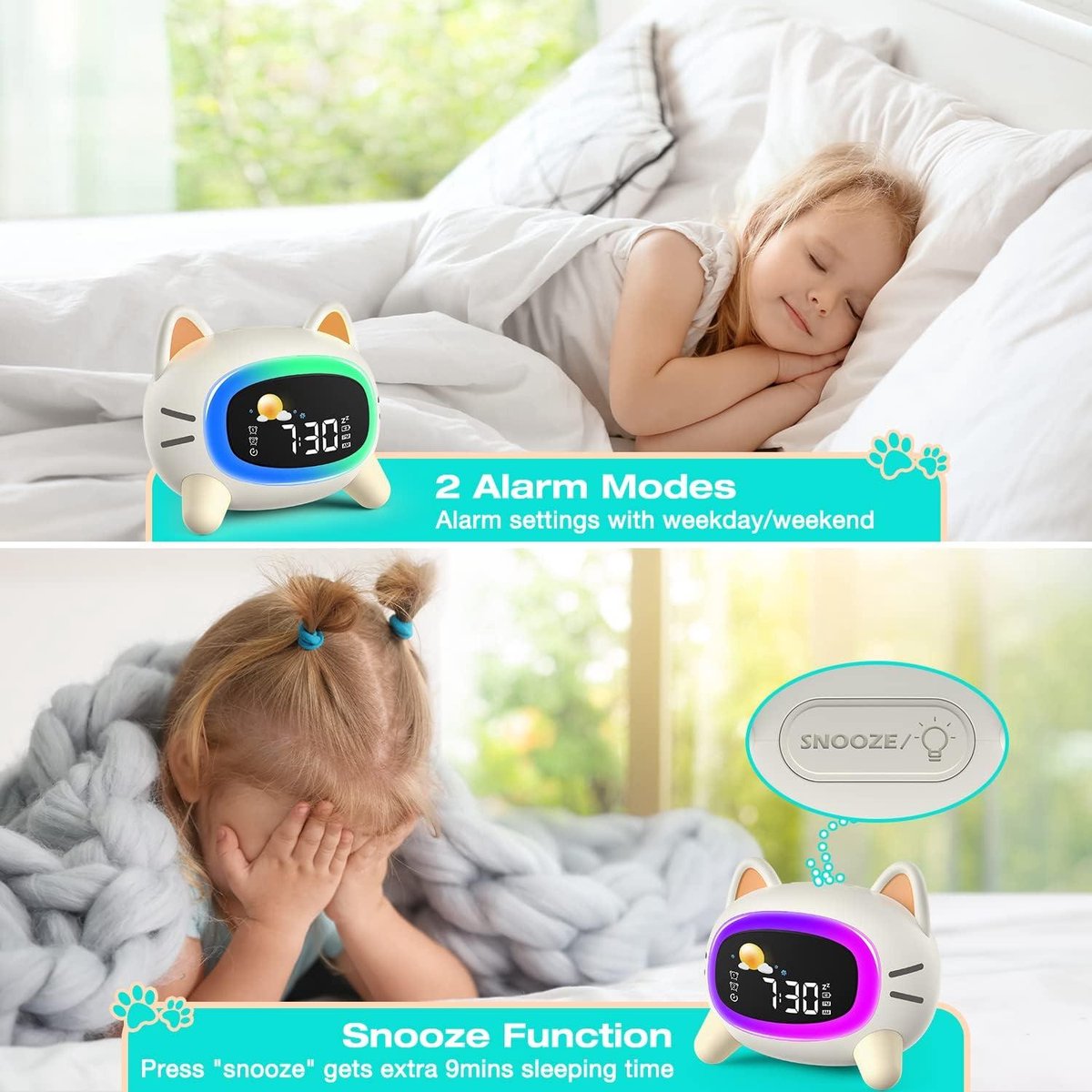 Sleep Trainer Alarm Clock Moon Sun Sound Machine Night Light Digital Battery Powered - Sleep Trainer for Children - Image 4
