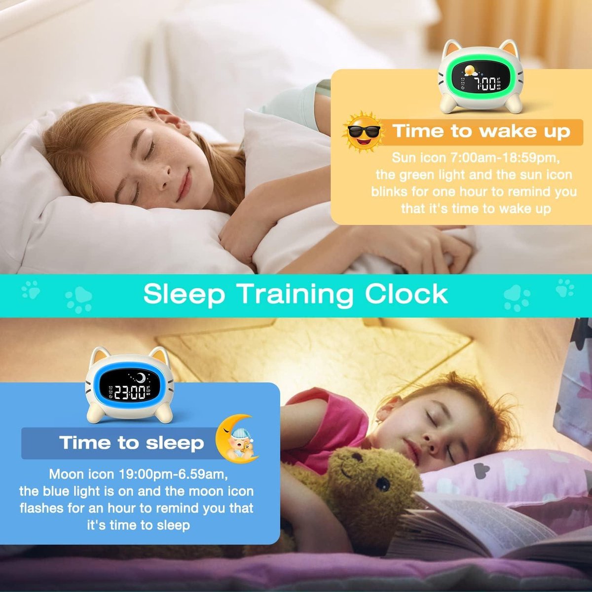 Sleep Trainer Alarm Clock Moon Sun Sound Machine Night Light Digital Battery Powered - Sleep Trainer for Children - Image 5