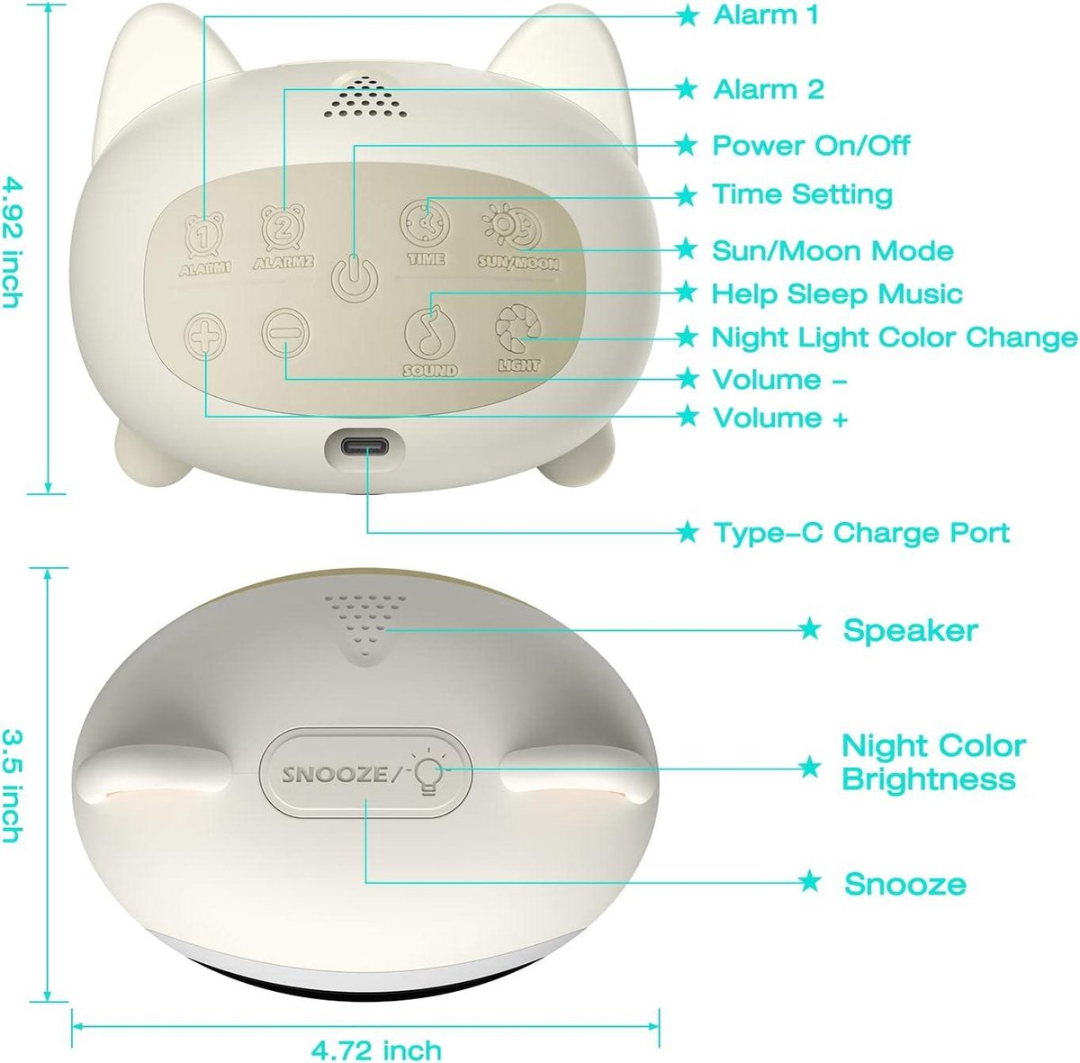Sleep Trainer Alarm Clock Moon Sun Sound Machine Night Light Digital Battery Powered - Sleep Trainer for Children - Image 7