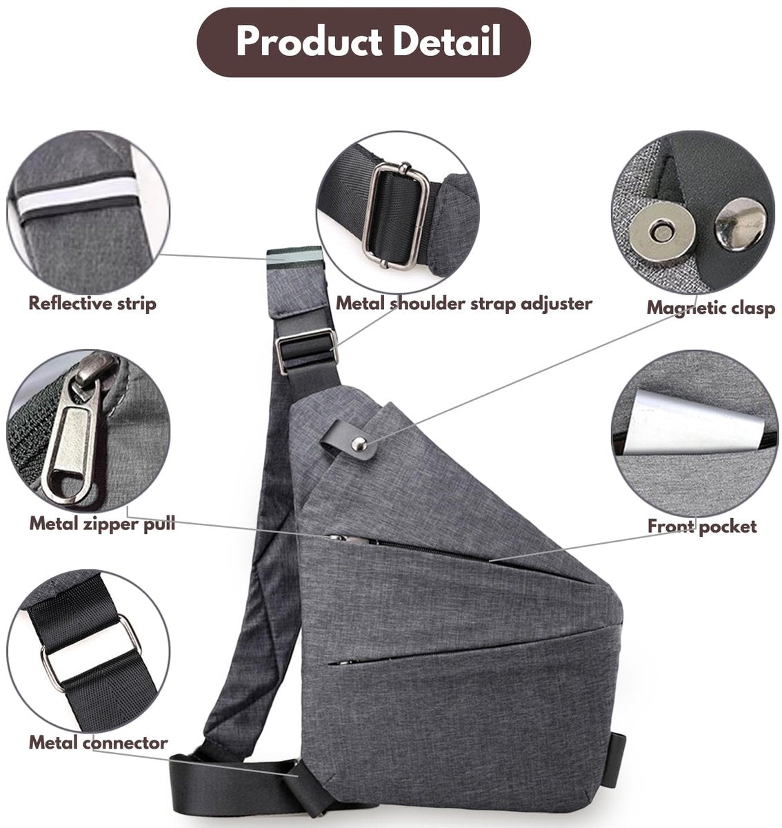 Shoulder bags - Anti-theft shoulder bags - Small shoulder bags - Multi-pocket shoulder bags - Multifunctional shoulder bags - Unisex - Suitable for travel, outdoor activities, sports, and work - Black - Image 6