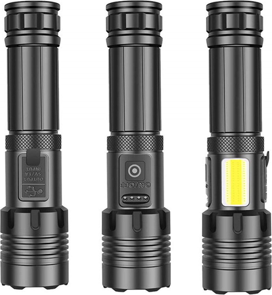 Flashlight - Rechargeable LED - Military Flashlight - 100,000 lumens - with 7 modes - COB side light - Waterproof - For emergencies, camping, home - Image 2