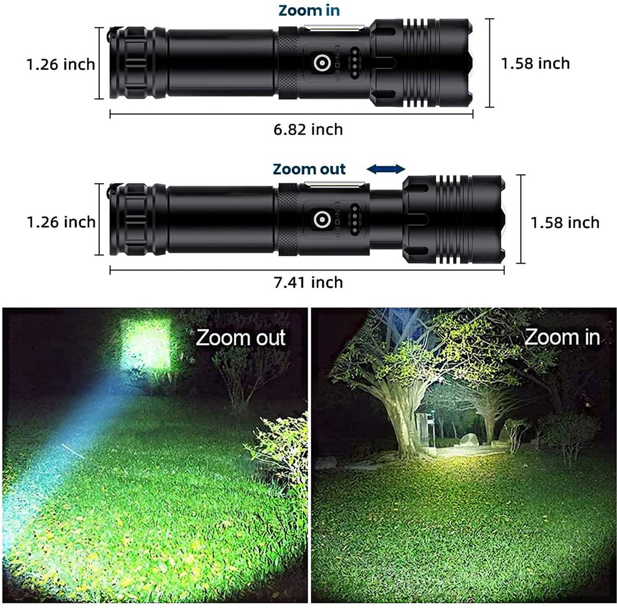Flashlight - Rechargeable LED - Military Flashlight - 100,000 lumens - with 7 modes - COB side light - Waterproof - For emergencies, camping, home - Image 4