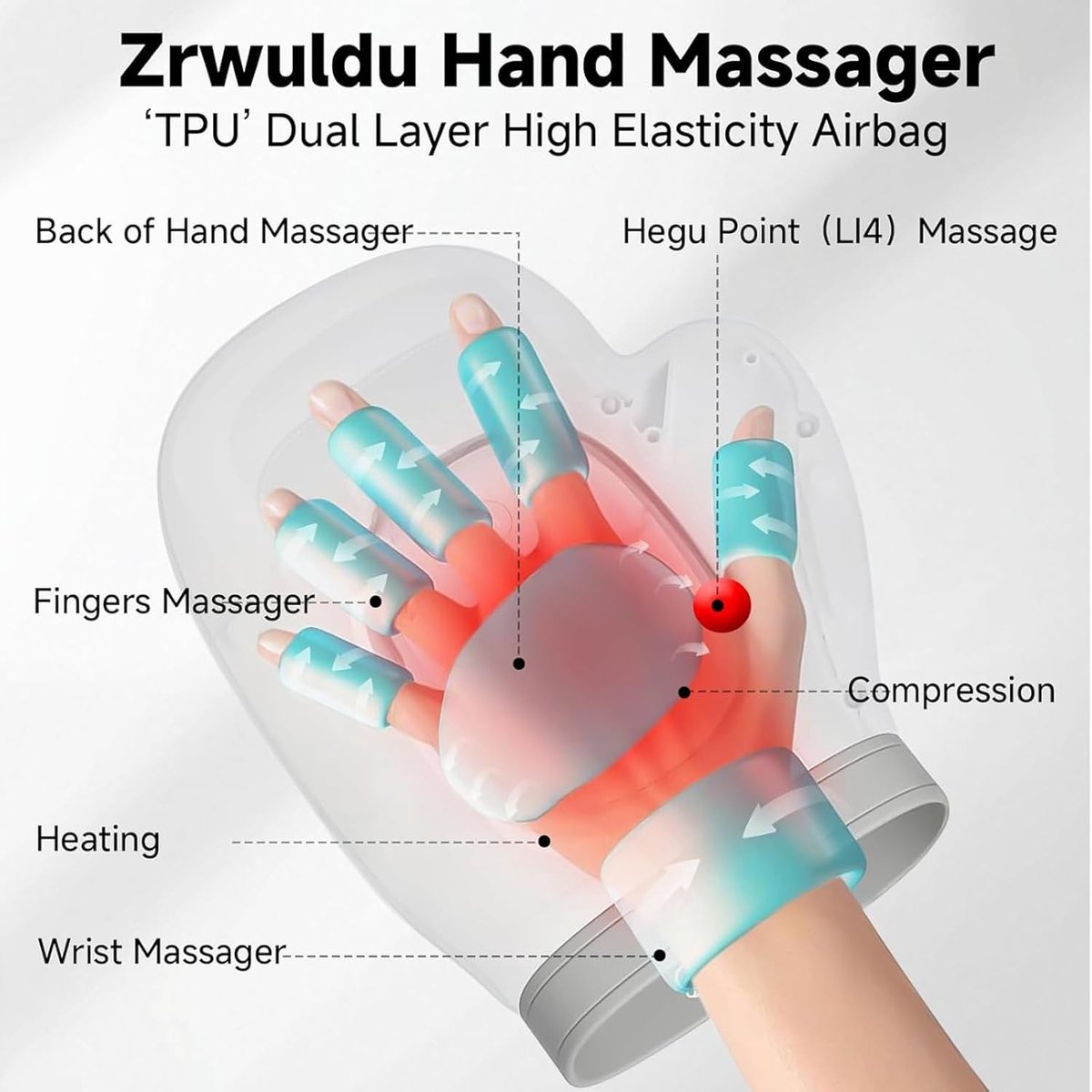 Hand massage with inflatable cushion - Hand massage with heat and compression - Split - For arthritis - Pain relief - Muscle relaxation - Carpal tunnel syndrome - Image 5