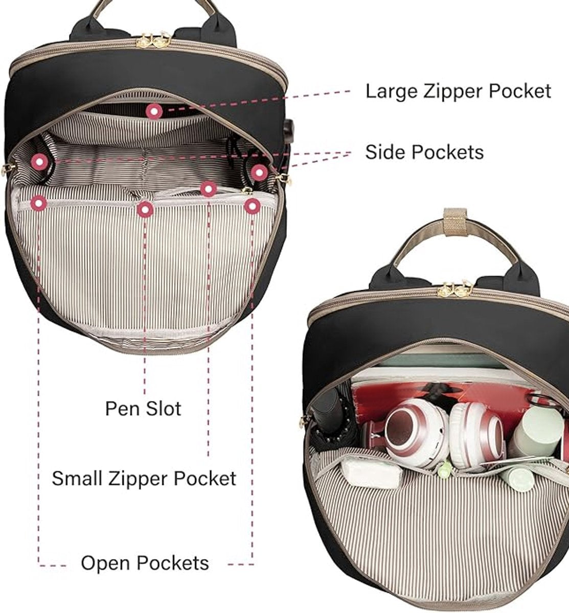 Backpack - Backpack - Ladies - Girls - Women - Laptop - Schoolbag - Work - School - Waterproof - USB - Beige - Brown - Black - Image 4