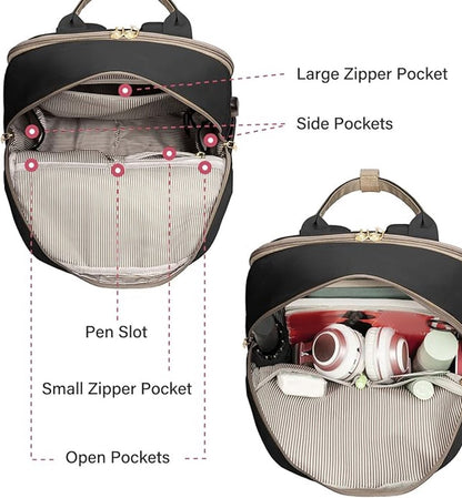 Backpack - Backpack - Ladies - Girls - Women - Laptop - Schoolbag - Work - School - Waterproof - USB - Beige - Brown - Black - Image 4