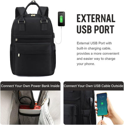 Backpack - Backpack - Ladies - Girls - Women - Laptop - Schoolbag - Work - School - Waterproof - USB - Black - Image 3