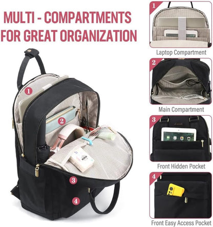 Backpack - Backpack - Ladies - Girls - Women - Laptop - Schoolbag - Work - School - Waterproof - USB - Black - Image 4