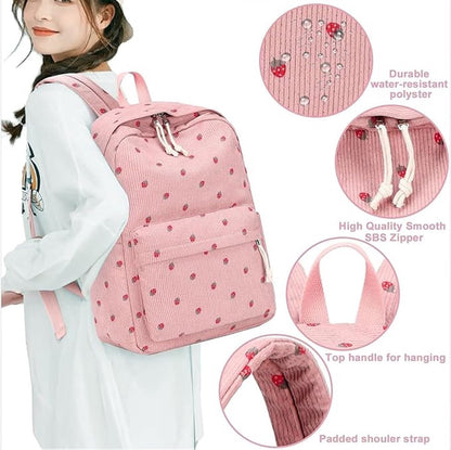 3 PCS Women's Backpack - Backpacks - Girl's Backpack - School Backpack for Teenage Girls - School Bag - Corduroy - Laptop Bag - Women's Travel Backpack - Pink - Image 2