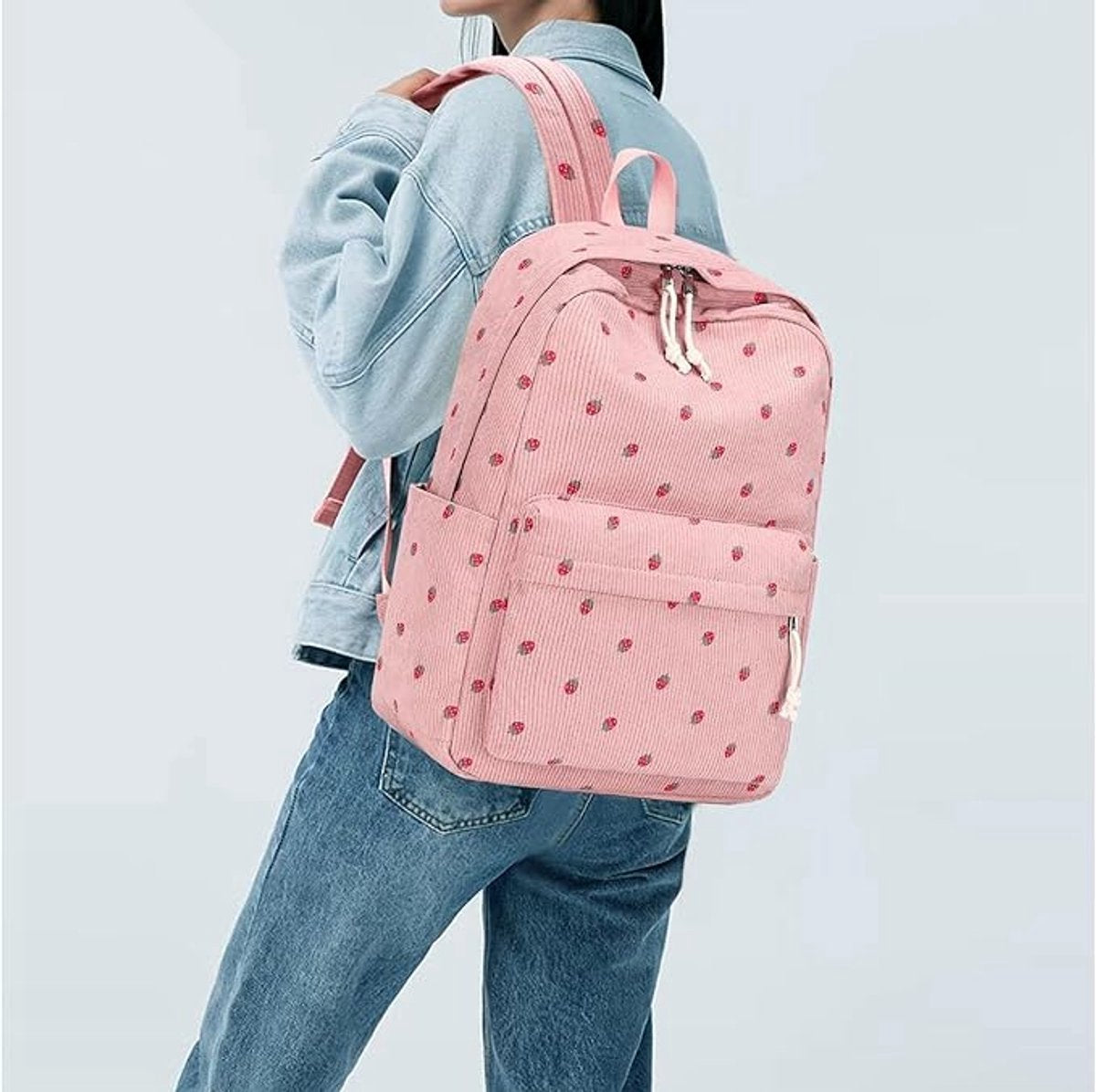 3 PCS Women's Backpack - Backpacks - Girl's Backpack - School Backpack for Teenage Girls - School Bag - Corduroy - Laptop Bag - Women's Travel Backpack - Pink - Image 3