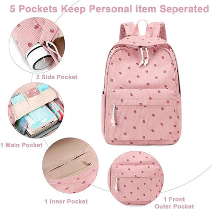 3 PCS Women's Backpack - Backpacks - Girl's Backpack - School Backpack for Teenage Girls - School Bag - Corduroy - Laptop Bag - Women's Travel Backpack - Pink - Image 4