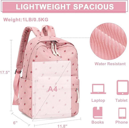3 PCS Women's Backpack - Backpacks - Girl's Backpack - School Backpack for Teenage Girls - School Bag - Corduroy - Laptop Bag - Women's Travel Backpack - Pink - Image 5