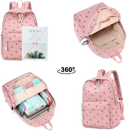 3 PCS Women's Backpack - Backpacks - Girl's Backpack - School Backpack for Teenage Girls - School Bag - Corduroy - Laptop Bag - Women's Travel Backpack - Pink - Image 6