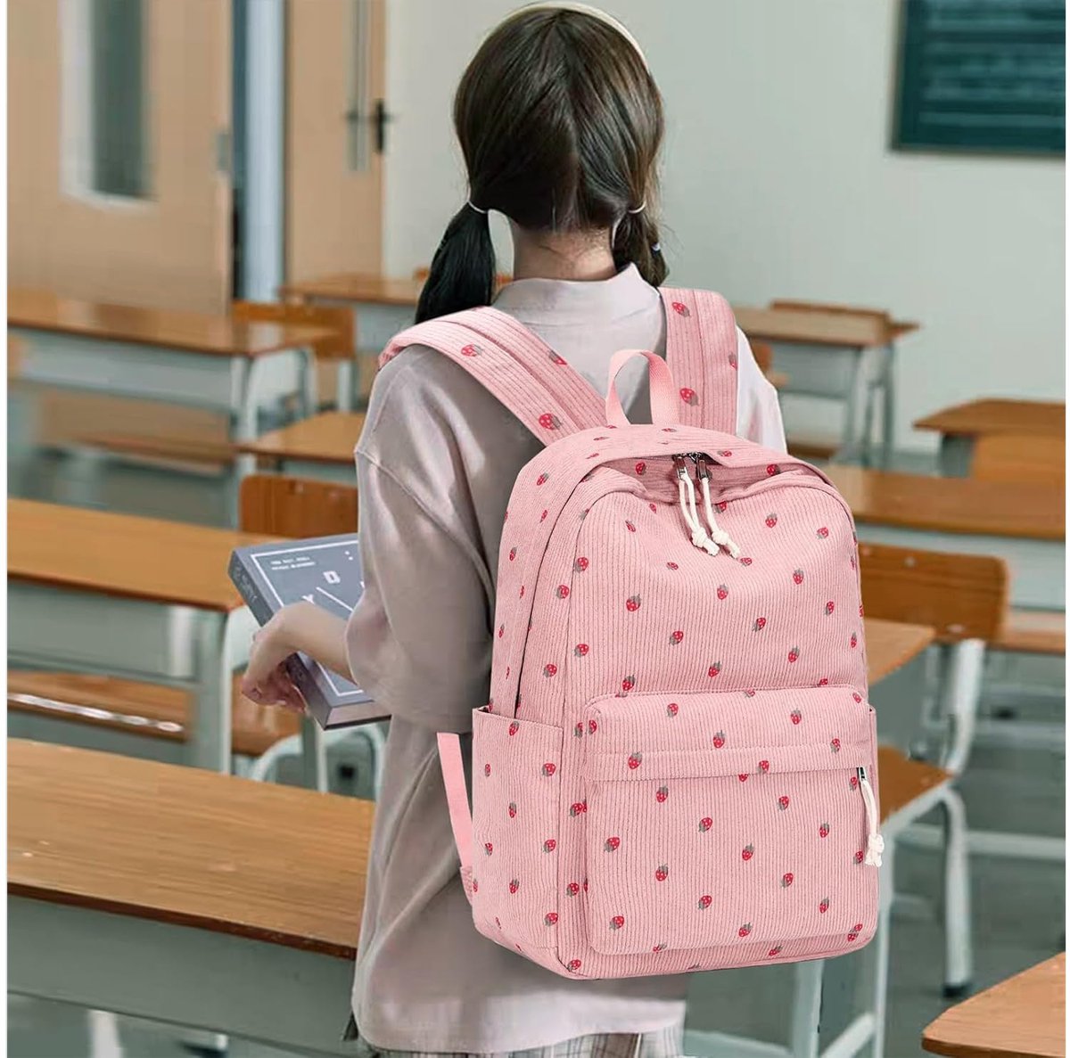 3 PCS Women's Backpack - Backpacks - Girl's Backpack - School Backpack for Teenage Girls - School Bag - Corduroy - Laptop Bag - Women's Travel Backpack - Pink - Image 7