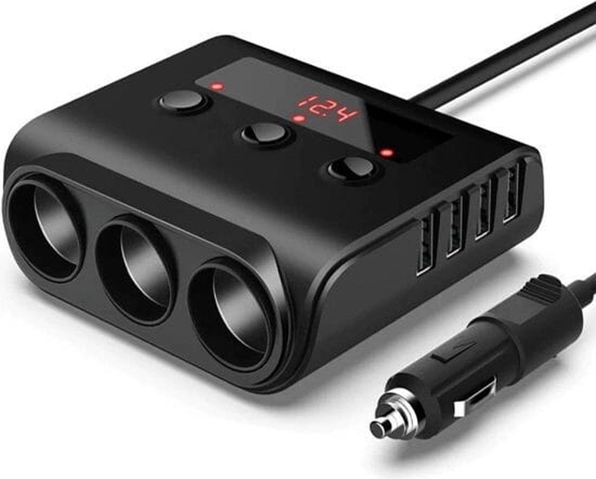 Car cigarette lighter splitter with 12V/24V voltmeter - 4x 5V/3.1A USB inputs - 3 cigarette lighter sockets - car charger - car accessories - SIG04USB - Black - Image 6
