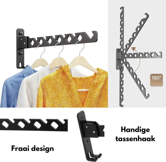 Wall-mounted coat rack - foldable - black - 35 cm - coat hook - hanger - drying rack - Image 2