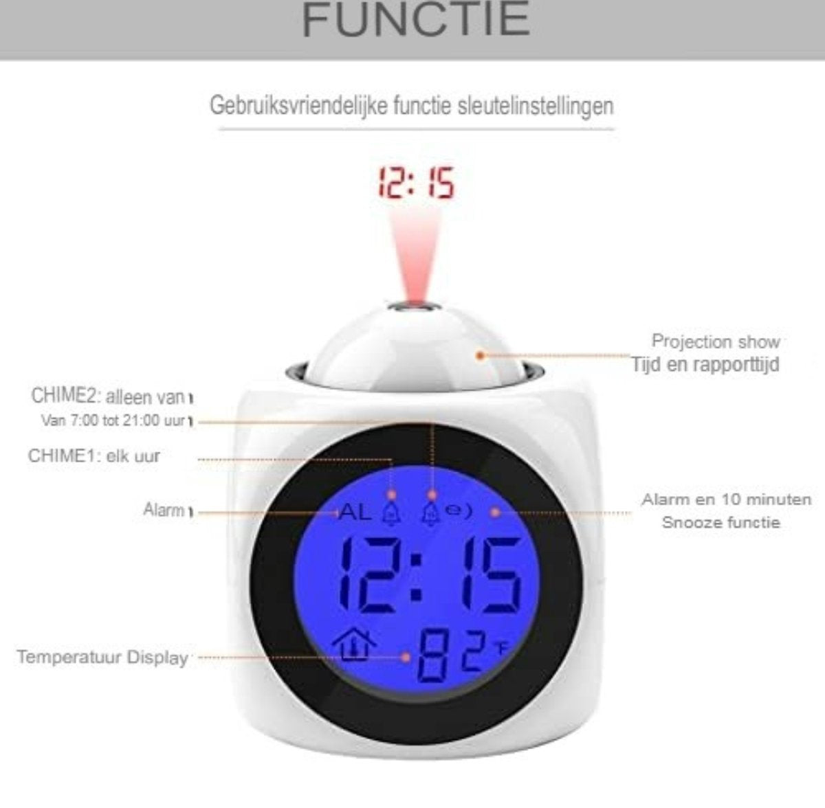 Clock radio with projection - Digital clock radio - Digital clock radio - Wit - Image 5