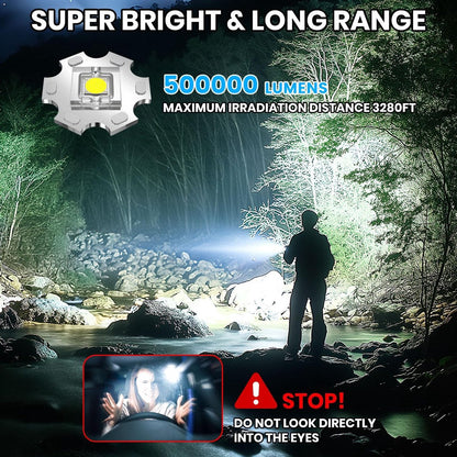 Rechargeable 50,000 lumen flashlight, long range, ultra-bright USB-C LED, long battery life, 5 modes, powerful zoomable flashlights, for emergencies, hiking and camping. - Image 4