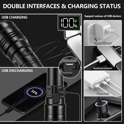 Rechargeable 50,000 lumen flashlight, long range, ultra-bright USB-C LED, long battery life, 5 modes, powerful zoomable flashlights, for emergencies, hiking and camping. - Image 5
