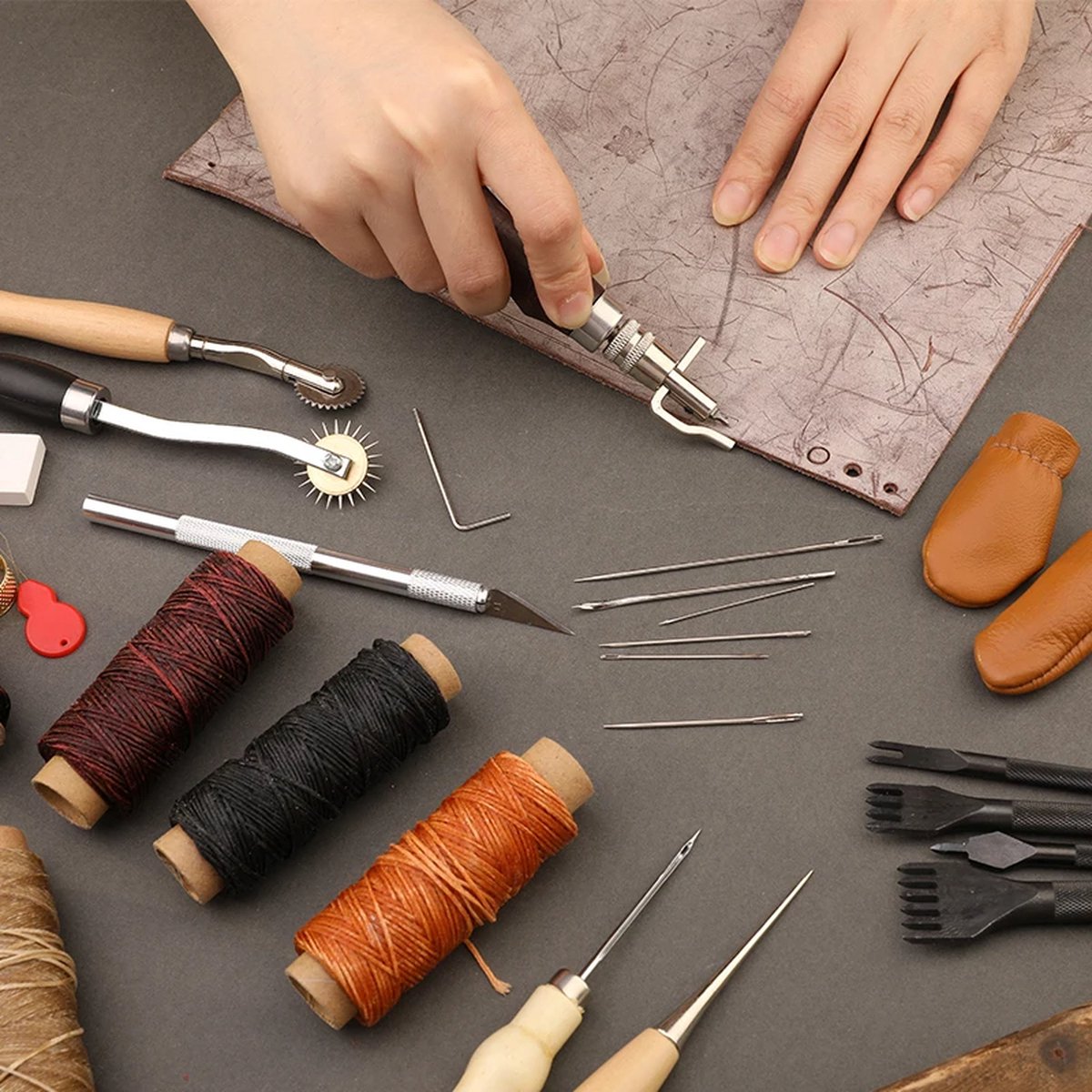 ShopEighty8 - Leather - Leather Processing - Leatherworking Tools - Professional Leather Craft Tool Set - Sewing - Tailoring - Upholstery - Clothing - Image 4