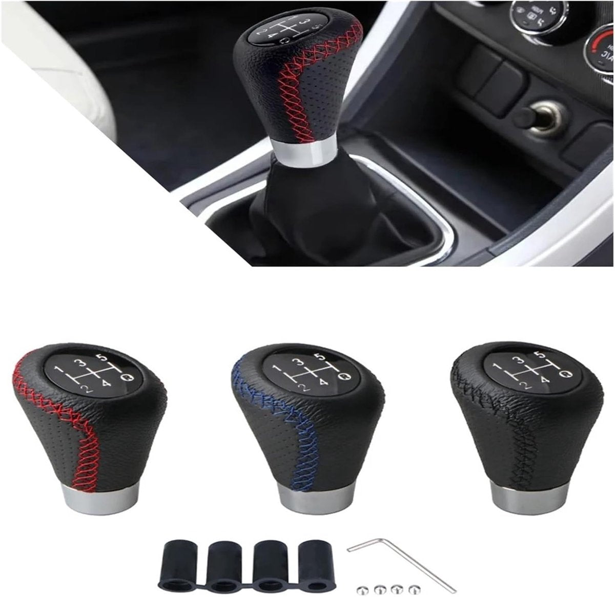 Gear shift lever - Manual gear shift lever - 5-speed transmission - Gear shift lever - Manual transmission - Black leather stitching - Universal gear shift lever (black) - Image 2
