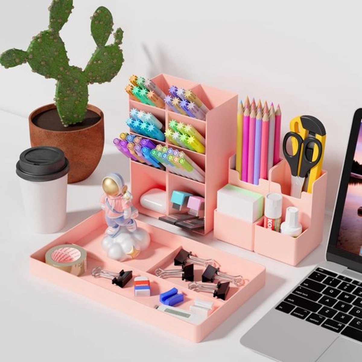 Pencil Case - 13 Compartments - Pen Holder - Desk Organizer - Pencil Holder - Desk Organizer - Pen Case - Plastic - Removable - Storage System - Mail Tray - Office Baby Clothing Accessories - Pink - Image 4