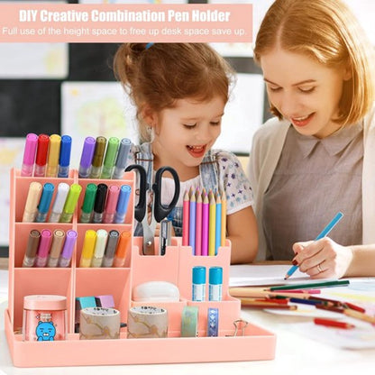 Pencil Case - 13 Compartments - Pen Holder - Desk Organizer - Pencil Holder - Desk Organizer - Pen Case - Plastic - Removable - Storage System - Mail Tray - Office Baby Clothing Accessories - Pink - Image 6