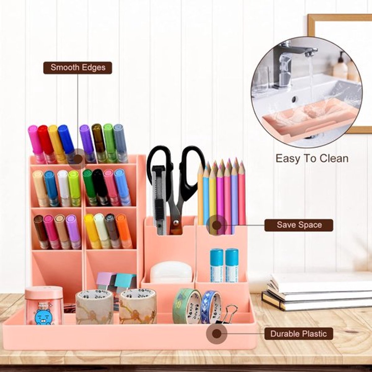 Pencil Case - 13 Compartments - Pen Holder - Desk Organizer - Pencil Holder - Desk Organizer - Pen Case - Plastic - Removable - Storage System - Mail Tray - Office Baby Clothing Accessories - Pink - Image 8