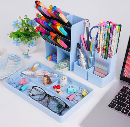 Pencil Case - 13 Compartments - Pen Holder - Desk Organizer - Pencil Holder - Desk Organizer - Pen Case - Plastic - Removable - Storage System - Mail Tray - Office Baby Clothing Accessories - Blue - Image 2