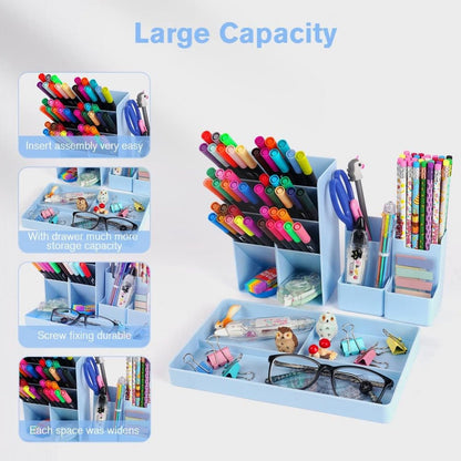 Pencil Case - 13 Compartments - Pen Holder - Desk Organizer - Pencil Holder - Desk Organizer - Pen Case - Plastic - Removable - Storage System - Mail Tray - Office Baby Clothing Accessories - Blue - Image 3