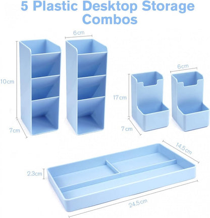 Pencil Case - 13 Compartments - Pen Holder - Desk Organizer - Pencil Holder - Desk Organizer - Pen Case - Plastic - Removable - Storage System - Mail Tray - Office Baby Clothing Accessories - Blue - Image 5
