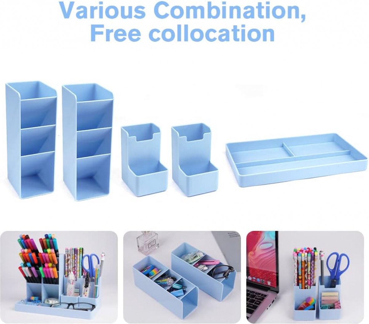 Pencil Case - 13 Compartments - Pen Holder - Desk Organizer - Pencil Holder - Desk Organizer - Pen Case - Plastic - Removable - Storage System - Mail Tray - Office Baby Clothing Accessories - Blue - Image 7