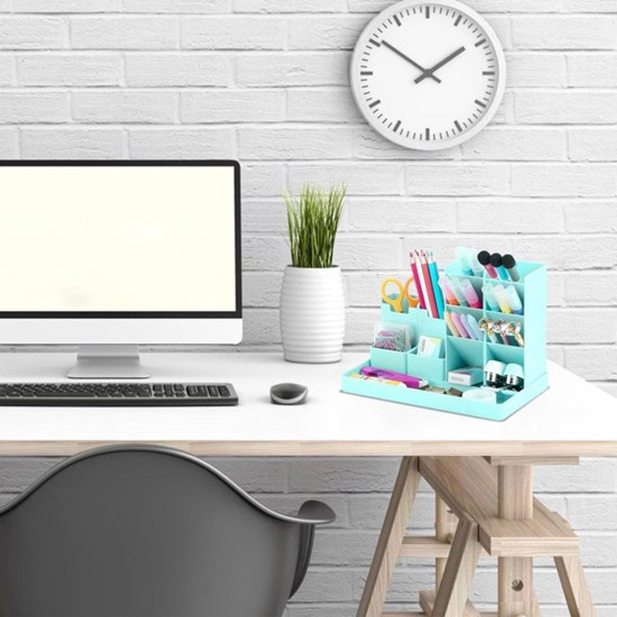 Pencil case - 13 compartments - Pencil holder - Desk organizer - Pencil holder - Desk organizer - Pen case - Plastic - Removable - Storage system - Mail tray - Office baby clothing accessories - Green - Image 7