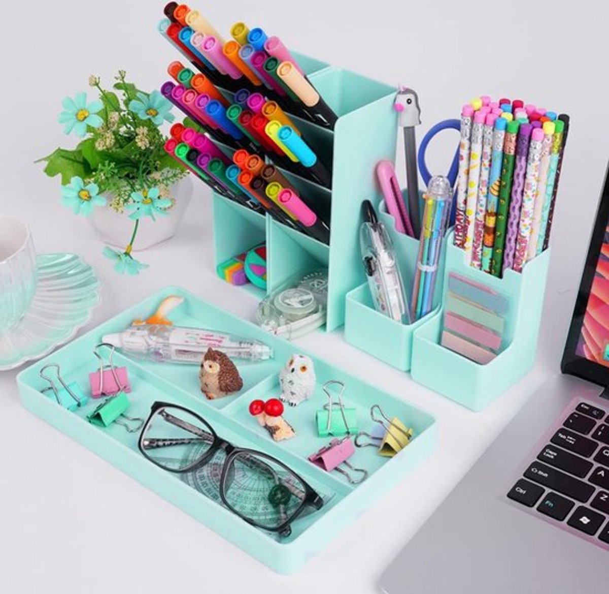 Pencil case - 13 compartments - Pencil holder - Desk organizer - Pencil holder - Desk organizer - Pen case - Plastic - Removable - Storage system - Mail tray - Office baby clothing accessories - Green - Image 8