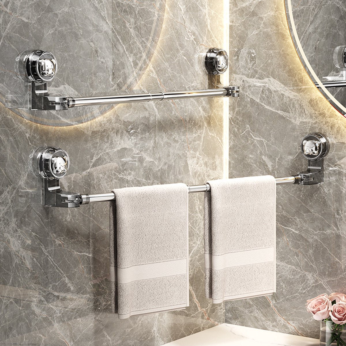 Extendable towel rail 30-60 cm - Bathroom towel rack - Suction cup towel rack without end caps - For bathroom, kitchen - Rotating - Corner towel rack - Wall mounted - Image 4
