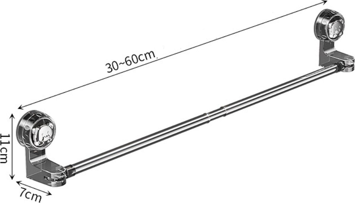 Extendable towel rail 30-60 cm - Bathroom towel rack - Suction cup towel rack without end caps - For bathroom, kitchen - Rotating - Corner towel rack - Wall mounted - Image 6