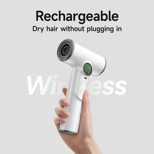 Professional cordless hair dryer - 3 speeds and 3 temperatures, USB rechargeable battery, 200W, portable with digital display for women, beach and camping - Image 2