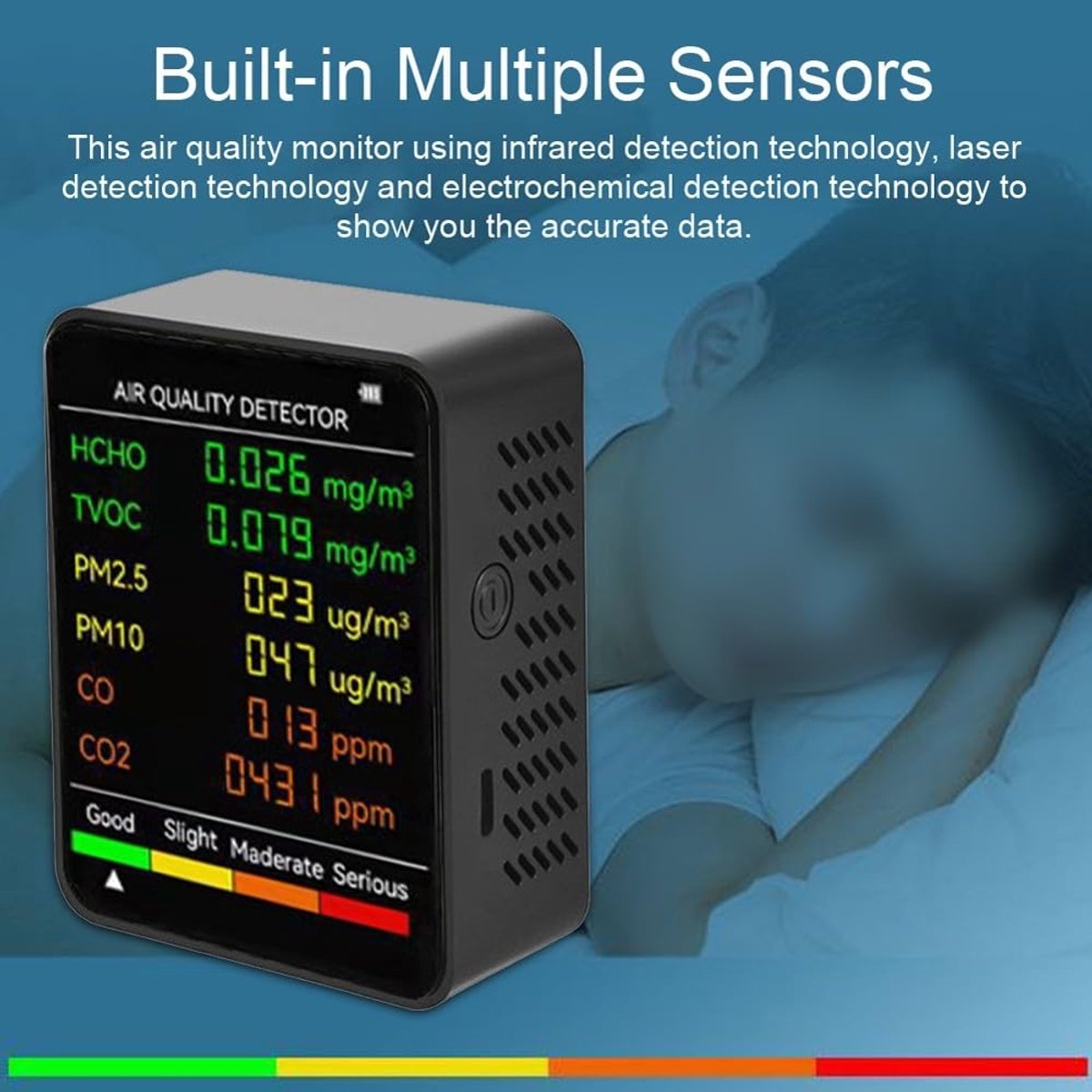 Air Quality Monitor - 6 Functions - Detects PM2.5, PM10, HCHO, TVOC, CO, CO2 - Suitable for monitoring indoor air, testing office spaces, inspecting car air, and monitoring the outdoor environment - Wit - Image 2