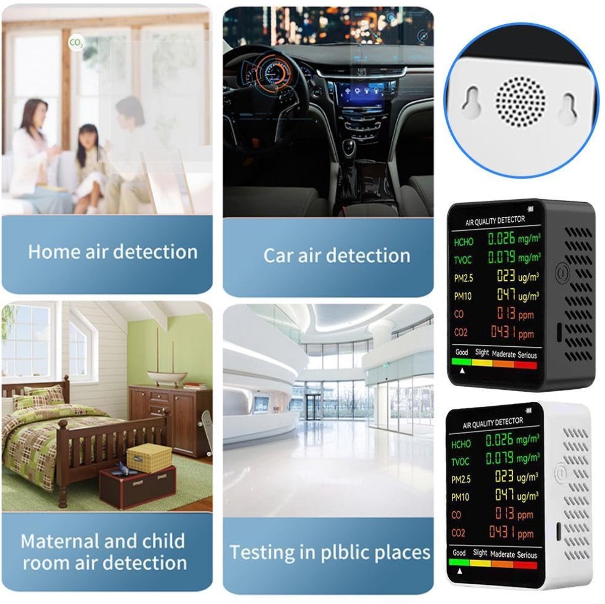 Air Quality Monitor - 6 Functions - Detects PM2.5, PM10, HCHO, TVOC, CO, CO2 - Suitable for monitoring indoor air, testing office spaces, inspecting car air, and monitoring the outdoor environment - Wit - Image 4