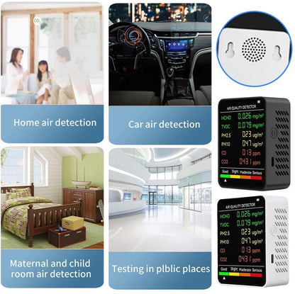 Air Quality Monitor - 6 Functions - Detects PM2.5, PM10, HCHO, TVOC, CO, CO2 - Suitable for monitoring indoor air, testing office spaces, inspecting car air, and monitoring the outdoor environment - Wit - Image 4