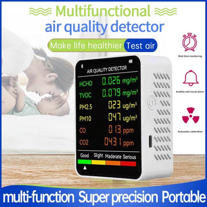Air Quality Monitor - 6 Functions - Detects PM2.5, PM10, HCHO, TVOC, CO, CO2 - Suitable for monitoring indoor air, testing office spaces, inspecting car air, and monitoring the outdoor environment - Wit - Image 6