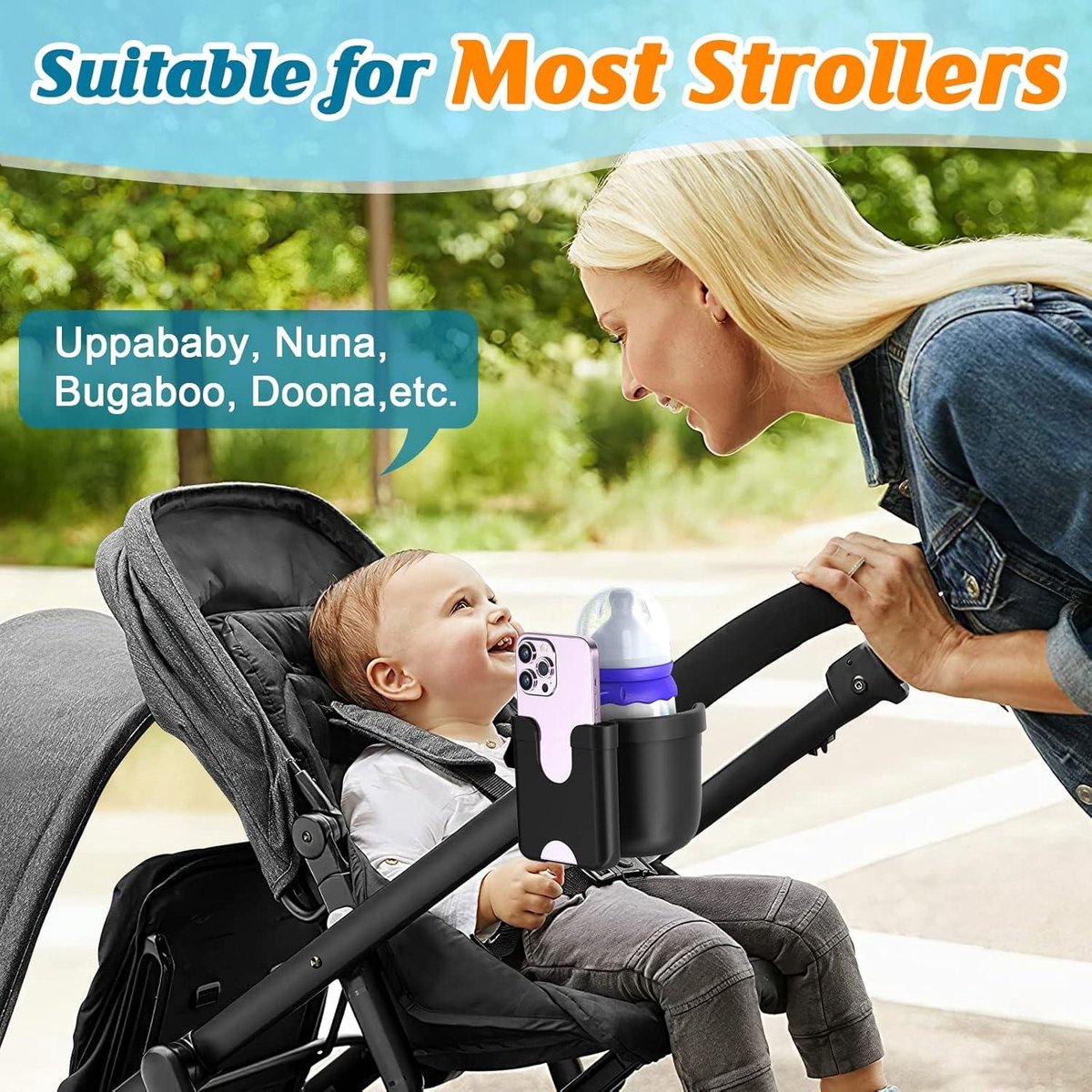 Stroller cup holder, universal stroller/pram cup holder, baby stroller organizer, drink and coffee cup holder with phone storage box, suitable for baby and bicycle - Image 2