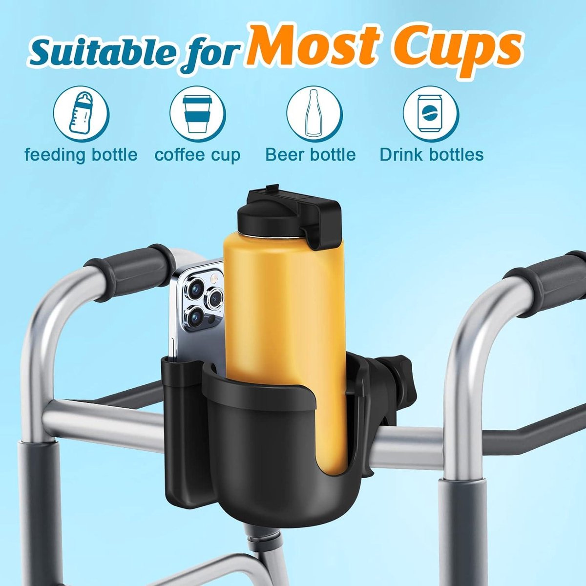 Stroller cup holder, universal stroller/pram cup holder, baby stroller organizer, drink and coffee cup holder with phone storage box, suitable for baby and bicycle - Image 4